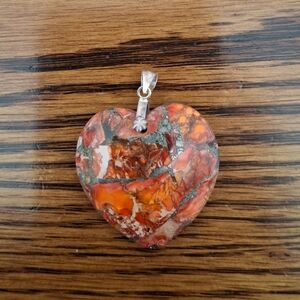 Pendant Red Jasper Heart-Shaped Natural Stone Sterling Silver
